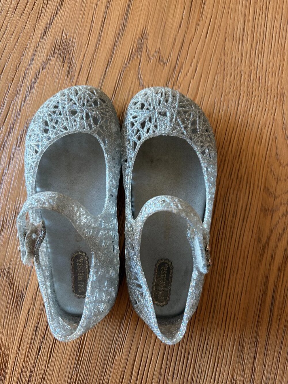 Mini Melissa Campana Zig Zag Silver Glitter Mary Jane Jelly Flats Toddler 9